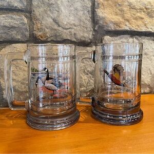 Set of 2 Princess House Beer Mugs Steins Canadian Goose & Pheasant Silver Trim